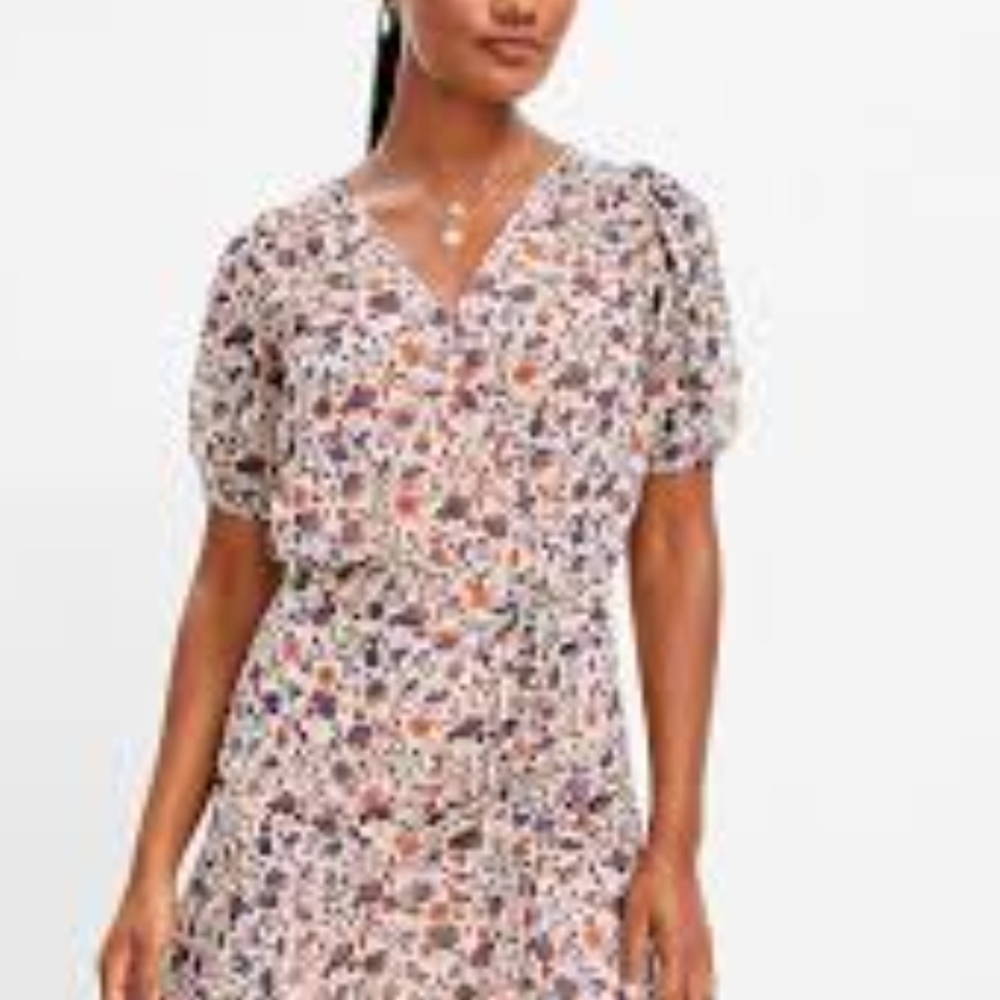 Loft Floral Side Ruched Flare Mini Dress